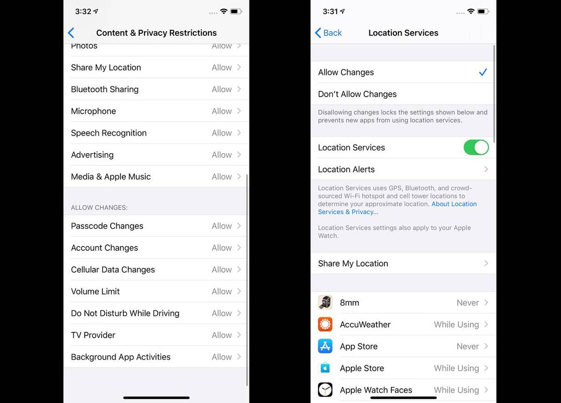 Captures de pantalla de permisos addicionals de contingut i activitat a iOS.