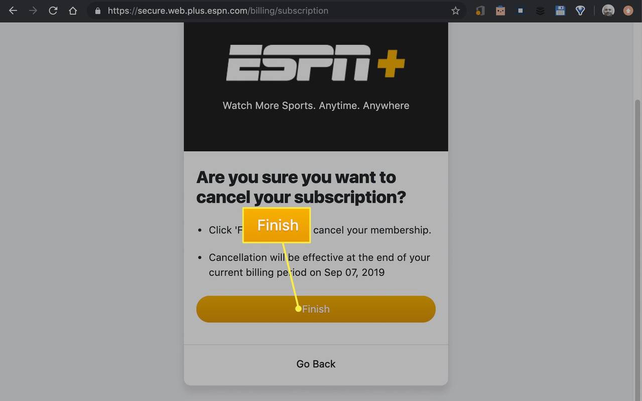 Zakończ na stronie anulowania subskrypcji ESPN+