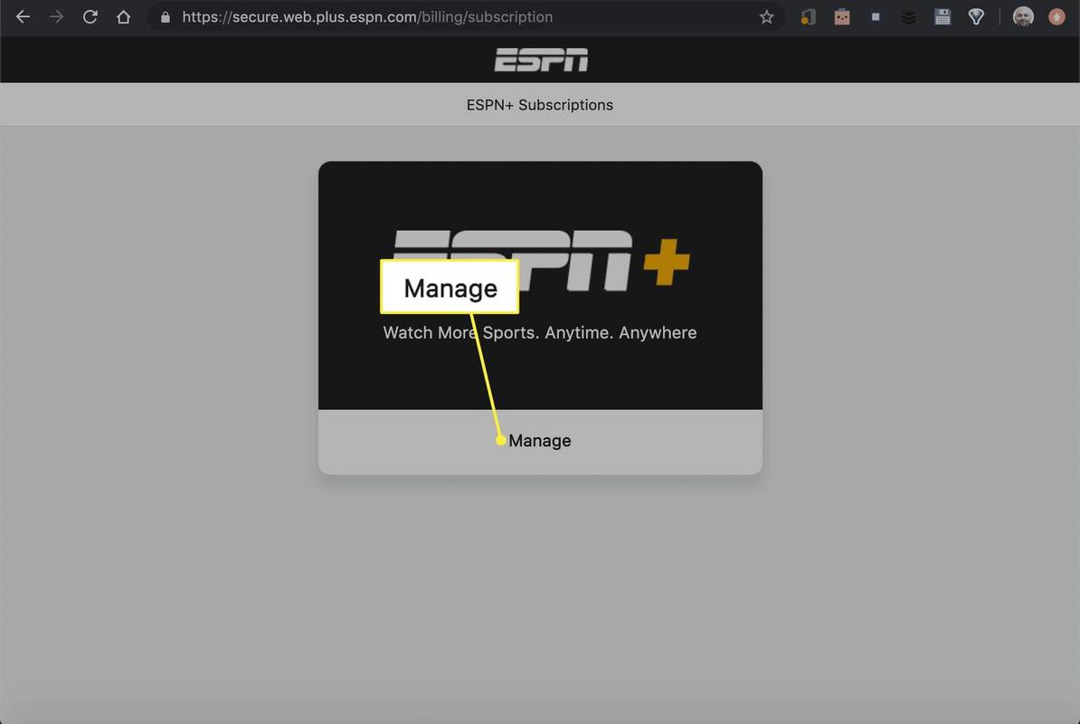 Upravljanje označeno na strani z naročninami ESPN+