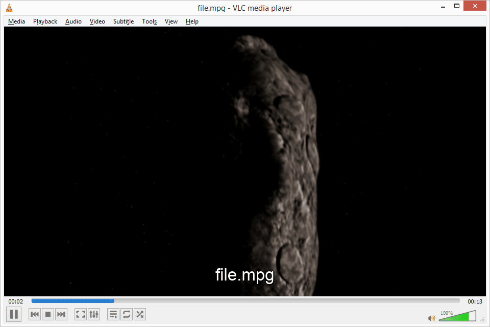 Tangkapan skrin fail MPG dibuka dalam VLC dalam Windows 8
