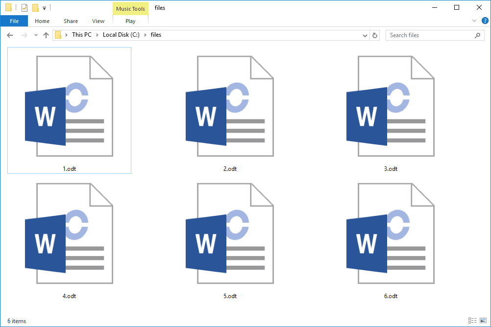 Tangkapan layar folder yang penuh dengan file ODT
