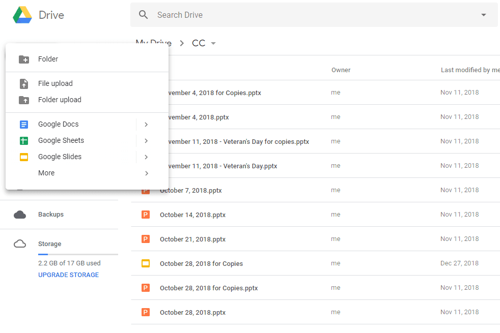 Opcions de càrrega de Google Drive