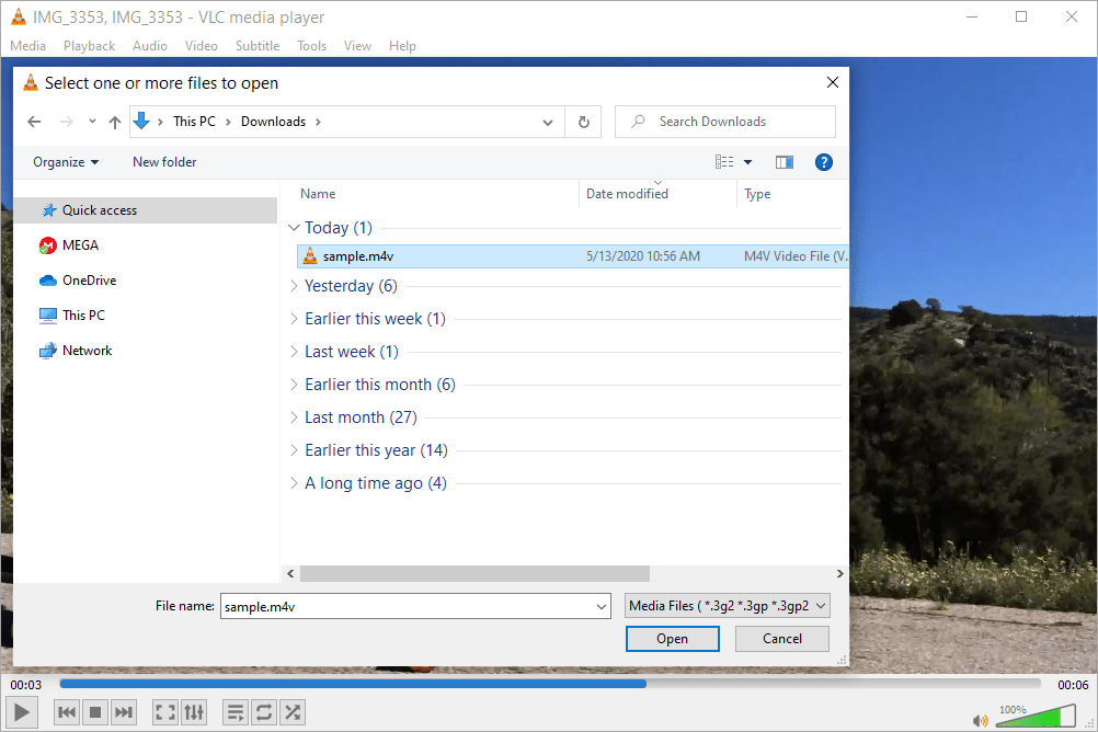 M4V otwarty w Windowsie z VLC