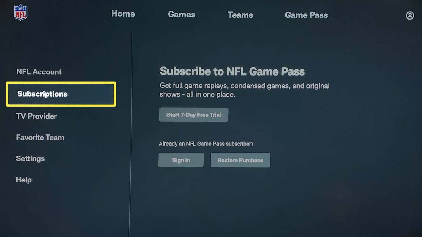 NFL Fire Stick app abonnementsside.
