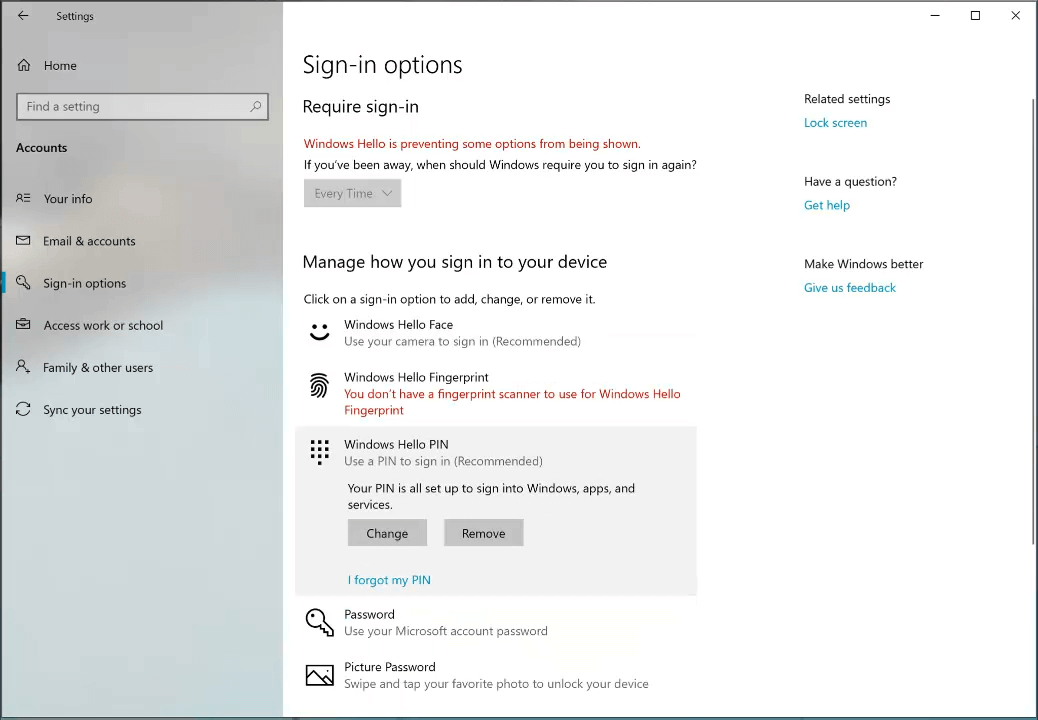 Windows Hello 용으로 재 설계된 로그인 옵션
