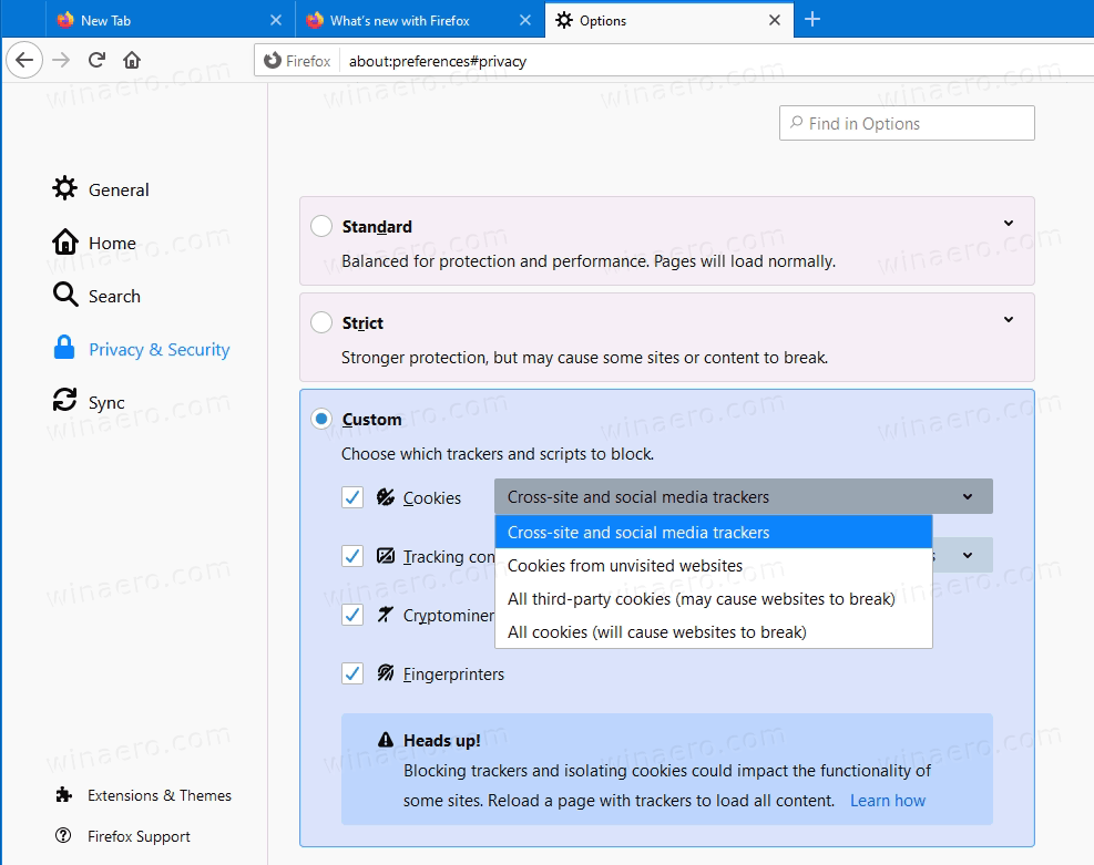 Izboljšana zaščita pred sledenjem Firefox 79 2.0