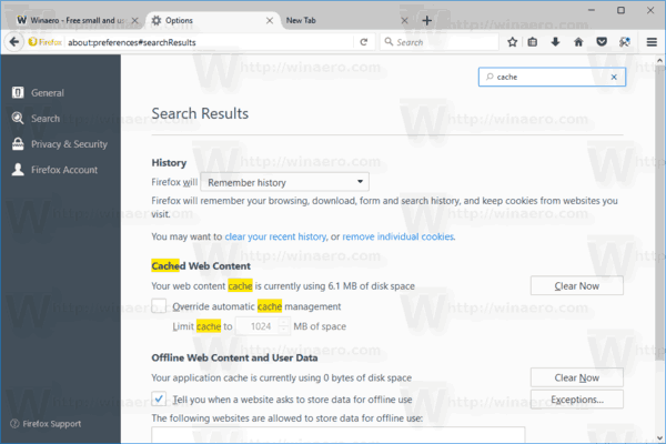 Recherche dans les préférences de Firefox 56