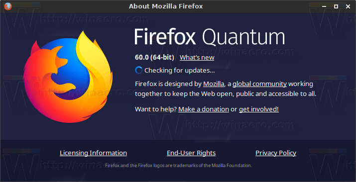 Firefox 60 Tungkol sa Kahon