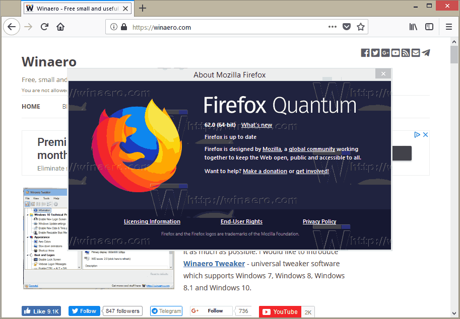 Firefox 62 Tietoja