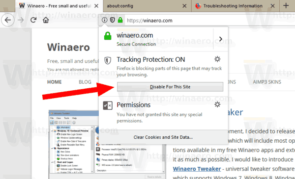 Ang Firefox 62 Proteksyon sa Pagsubaybay Whitelist Web Site