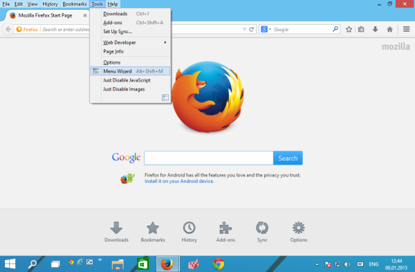 valikkokohteen ominaisuudet Firefox-valikkotoiminto