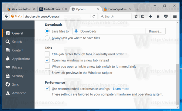 Firefox 55 Informacje o konfiguracji