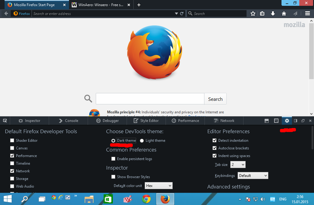 tema fosc de Firefox en acció