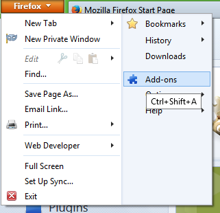Firefox kiegészítők menüpont