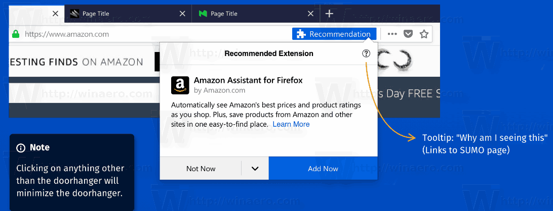 Firefox paplašinājumu ieteikumi darbībā