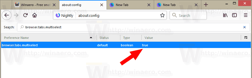 Firefox izvēlētā izvēlne Vairākas cilnes