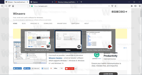 Firefox 63 Vizuálny prepínač kariet