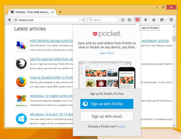 Integració de butxaca de Firefox