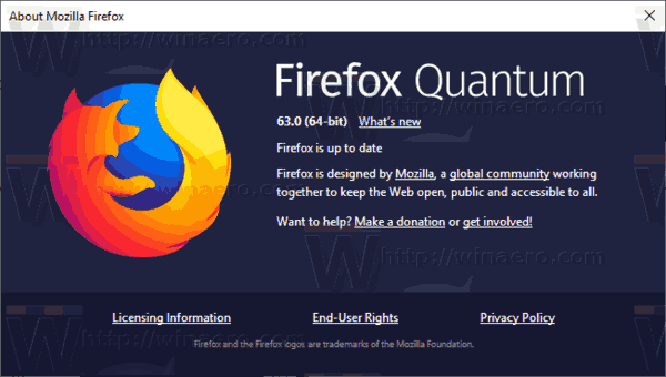 Firefox 63 O aplikácii
