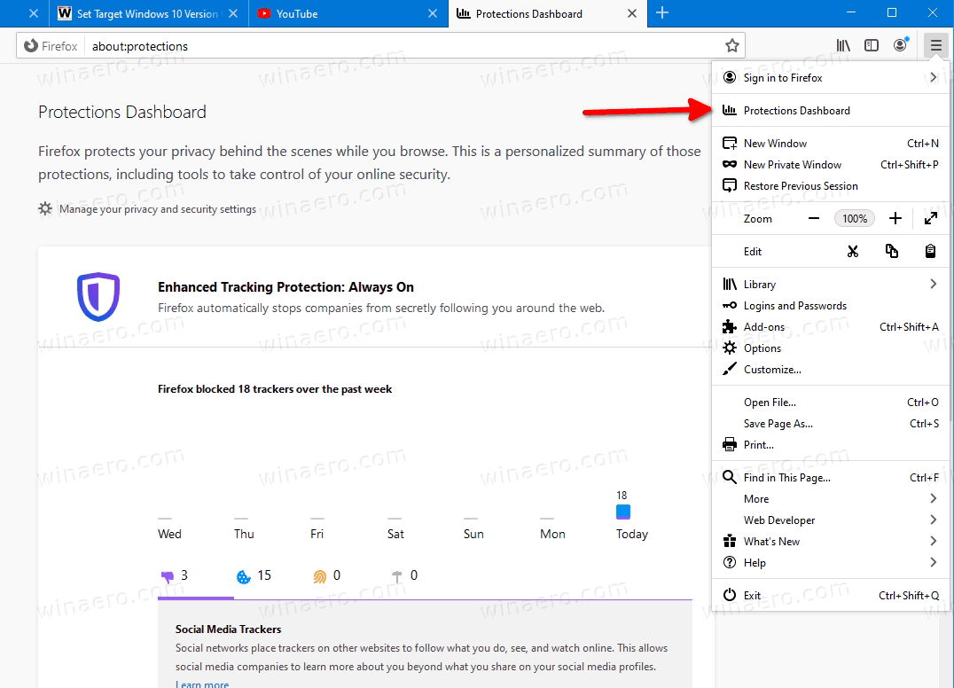 Pulpit ochrony przeglądarki Firefox 78