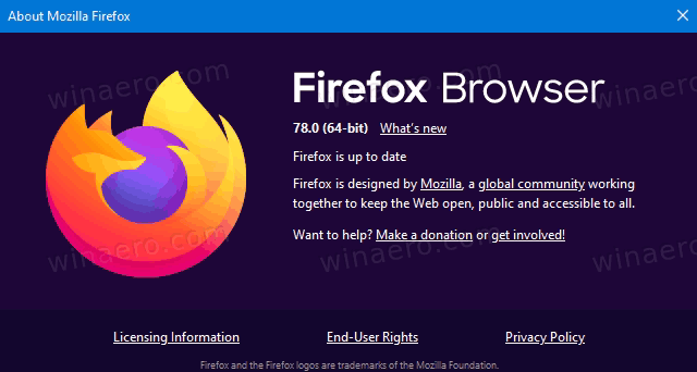 Verzija natpisa Firefox 78 s logotipom