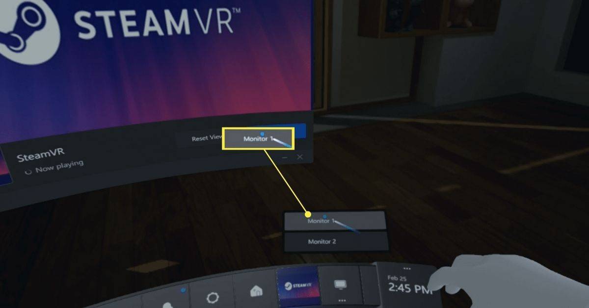 Een monitor selecteren voor de virtuele desktop in Steam VR.