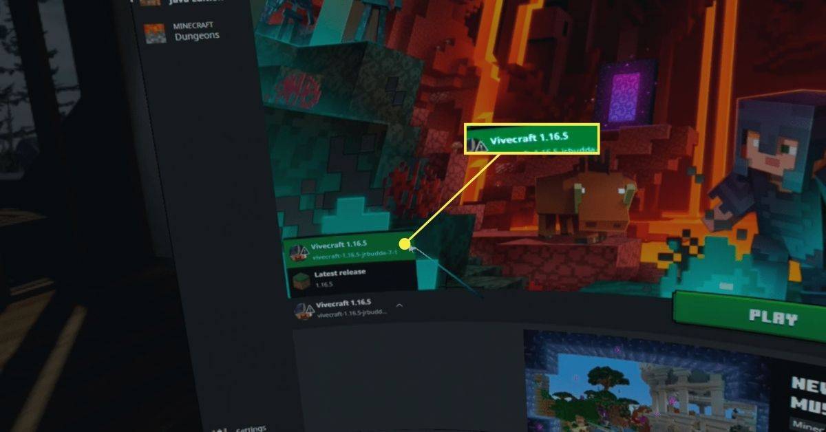 Minecraft لانچر سلیکٹر میں Vivecraft کا انتخاب۔