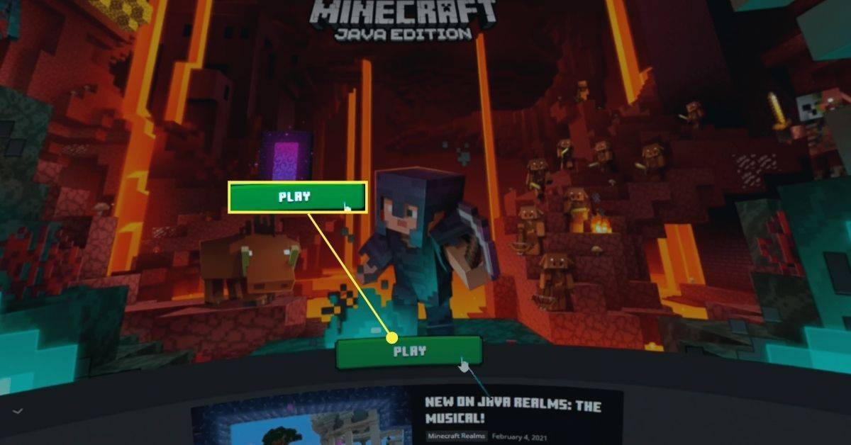 Butang main dalam Minecraft dalam desktop maya Steam VR.