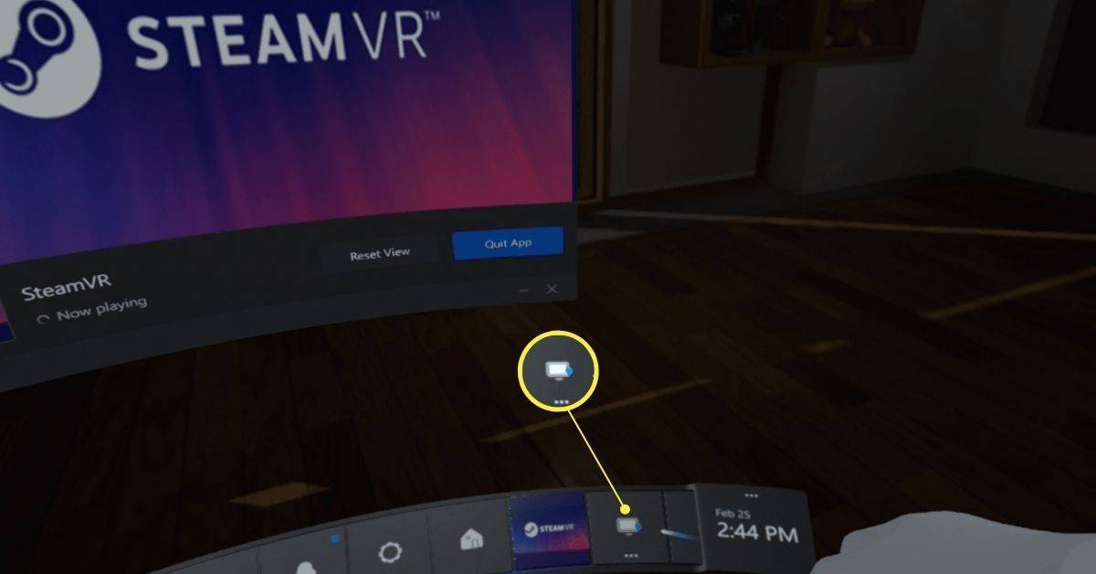 Memilih ikon monitor (desktop virtual) di antarmuka Steam VR.