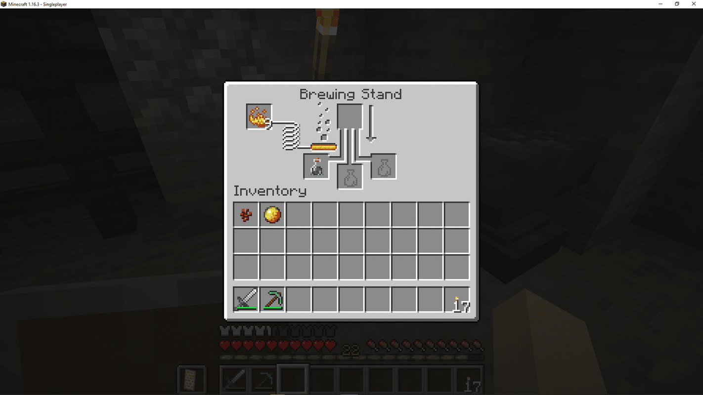 Snímka obrazovky výroby elixíru v Minecrafte.