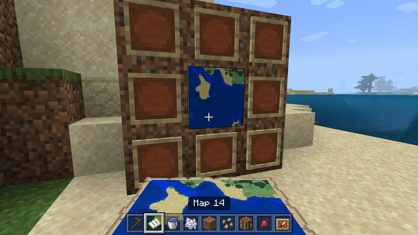 Minecraft-kart på en elementramme
