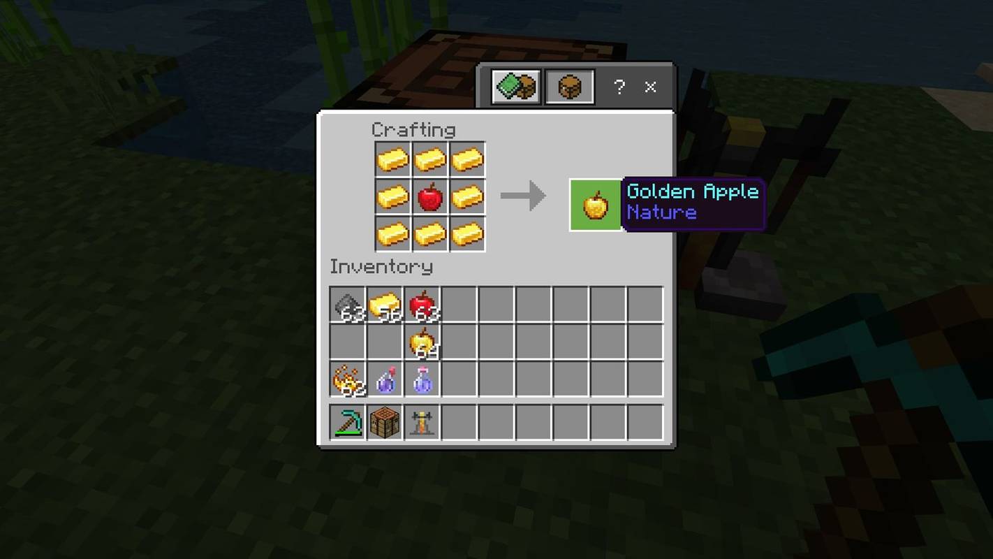 Zlaté jablko na remeselnom stole v Minecrafte