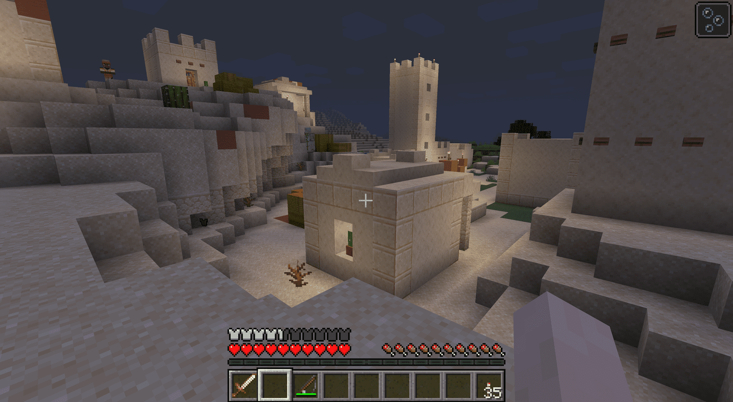 Sebuah desa gurun di Minecraft.