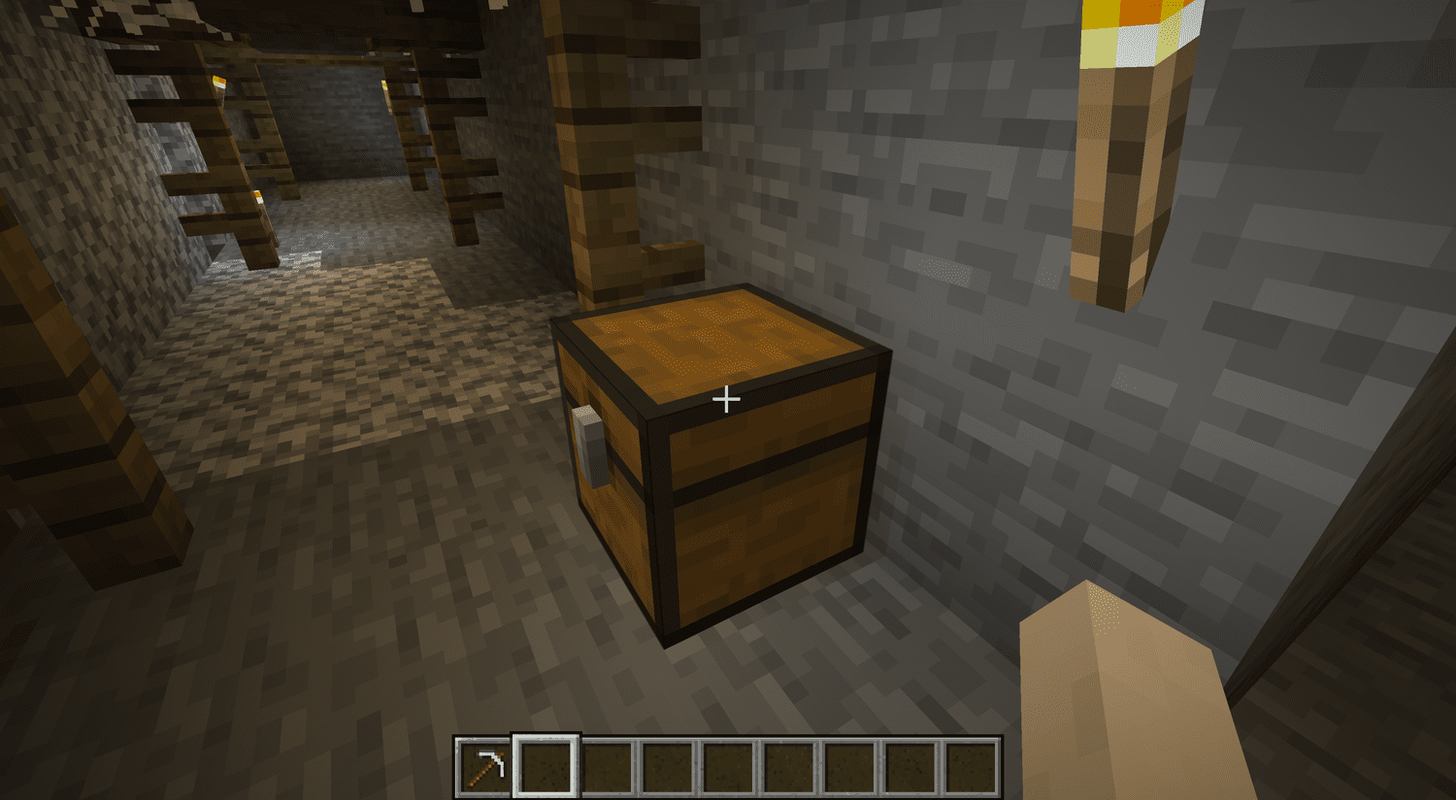 A chest in a mineshaft in Minecraft.