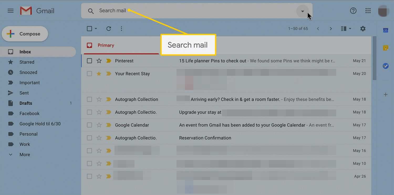 Campo di ricerca della posta in Gmail