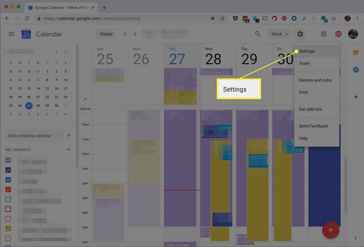 Submenu pengaturan di Google Kalender