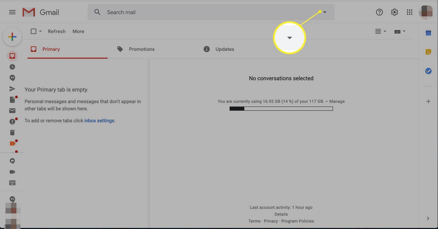 Ikona možností vyhledávání v Gmailu