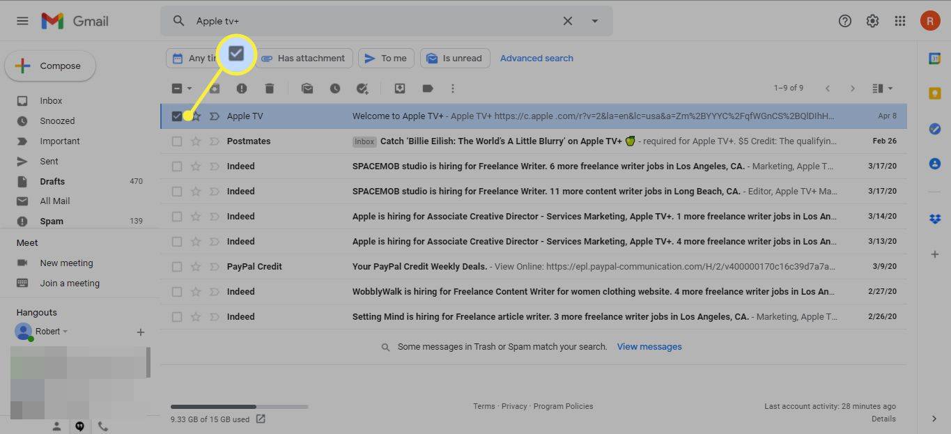 Cochez les cases devant les e-mails pour revenir à la boîte de réception dans Gmail