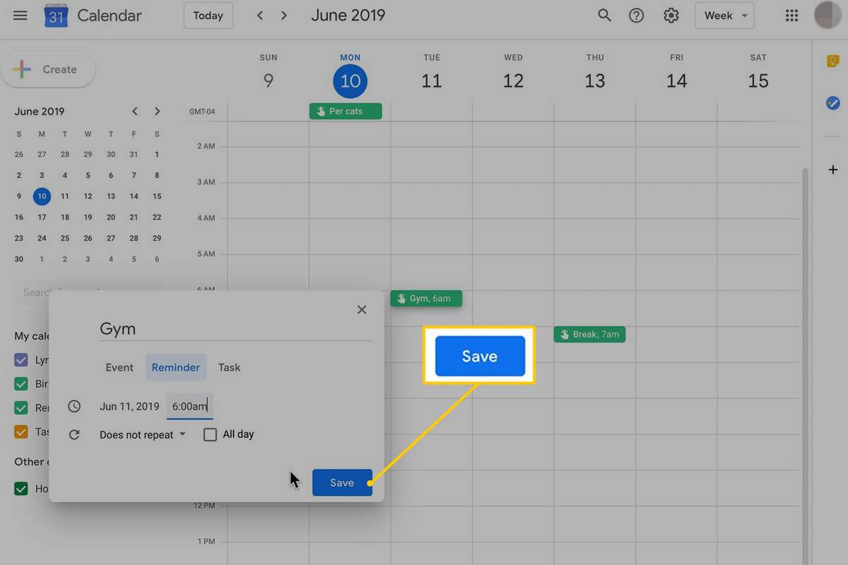 Tallenna-painike Google-kalenterissa