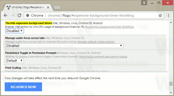 Google Chrome में टैब थ्रॉटलिंग को अक्षम करने के लिए पुन: लॉन्च करें