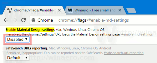 Paramètres classiques de Chrome 59