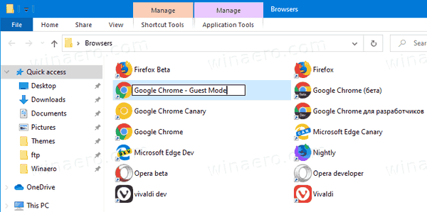 Συντόμευση σε λειτουργία επισκέπτη Google Chrome σε δράση