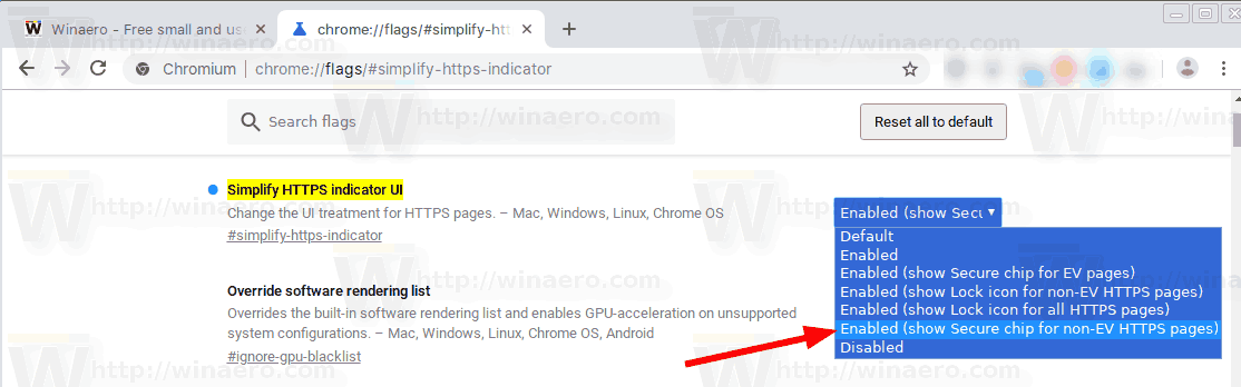 Chrome 69 Omogoči varno besedilo za HTTPS