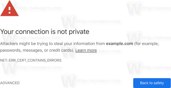 Strona ostrzeżenia o SSL w przeglądarce Google Chrome