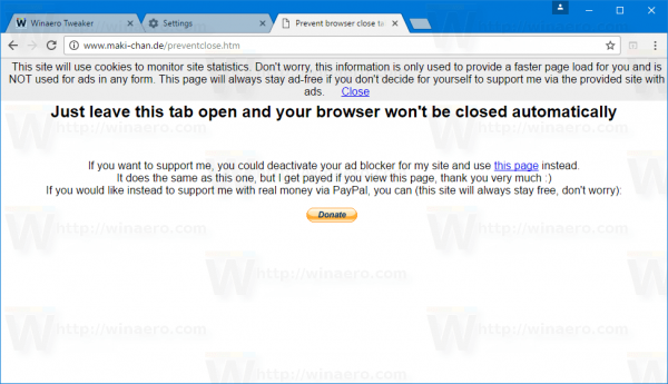 Chrome Estä sulje verkkosivu