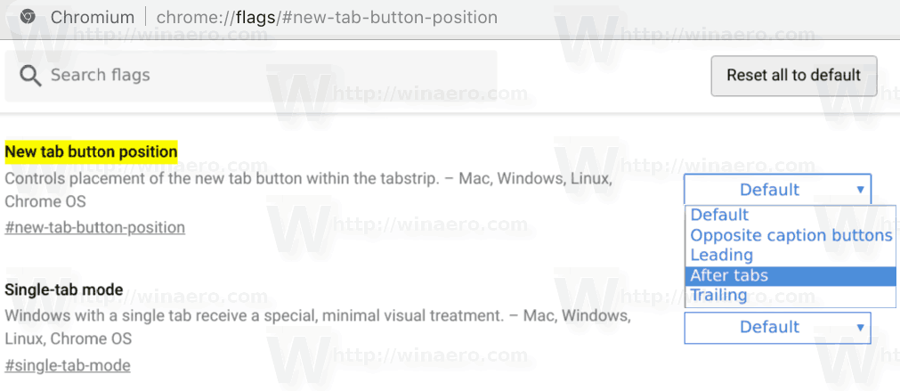 Nút tab mới của Chrome mặc định