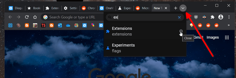 UI de cerca de pestanyes de Google Chrome