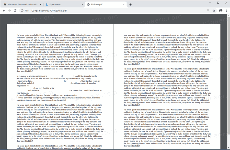Chrome kaksi ylös kaksi sivua PDF toiminnassa