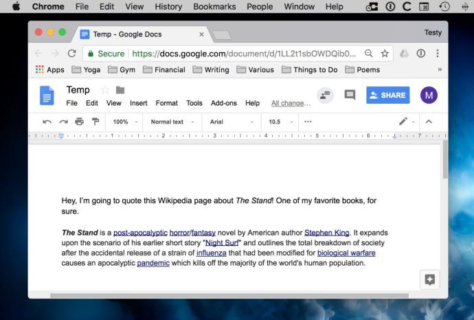 Texte collé dans Google Docs