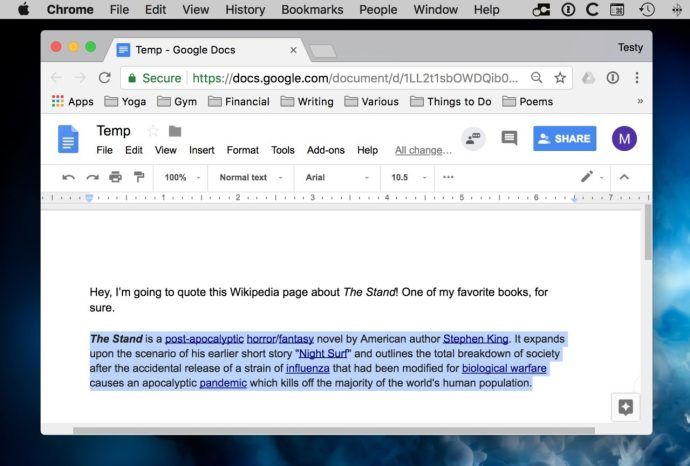 Text seleccionat a Google Docs